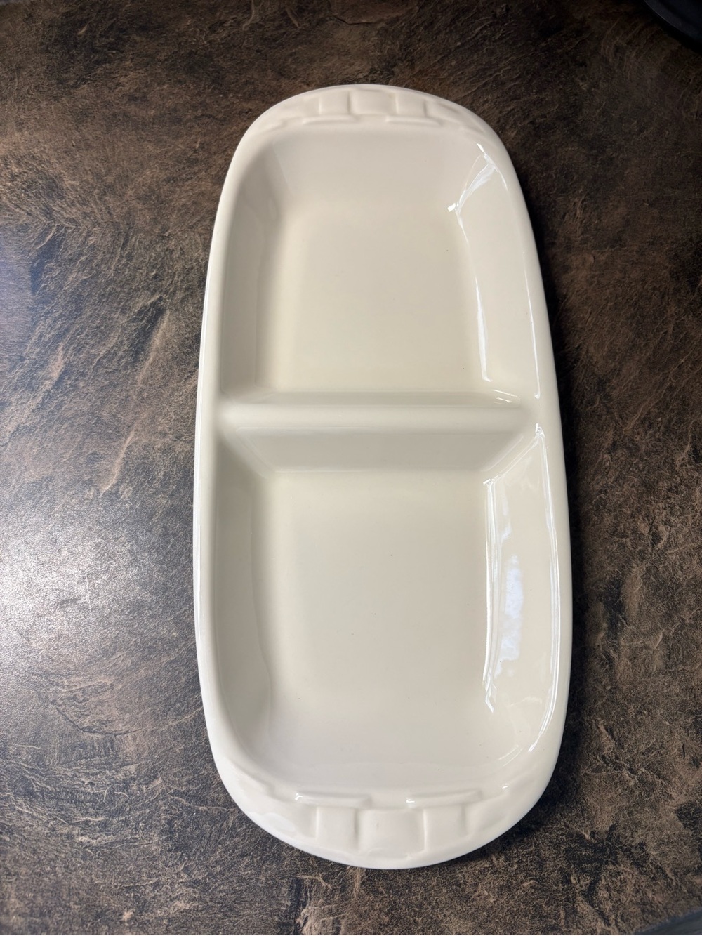 Longaberger Pottery Divided Dish - Ivory - USA